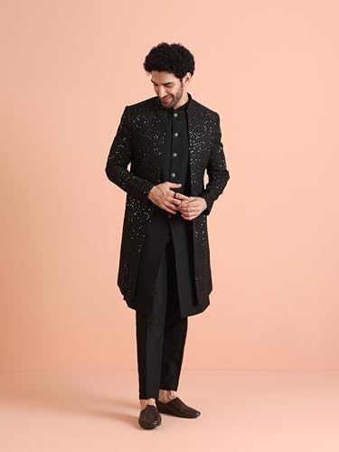 Kisah Men's Blended Embellished Sherwani Set Regular Fit | Wedding, Festive & Occasion Wear