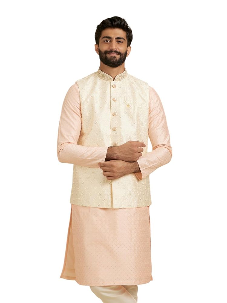 Manyavar Men's Art Silk Sequins Embroidery Nehru Jacket (1 pc)