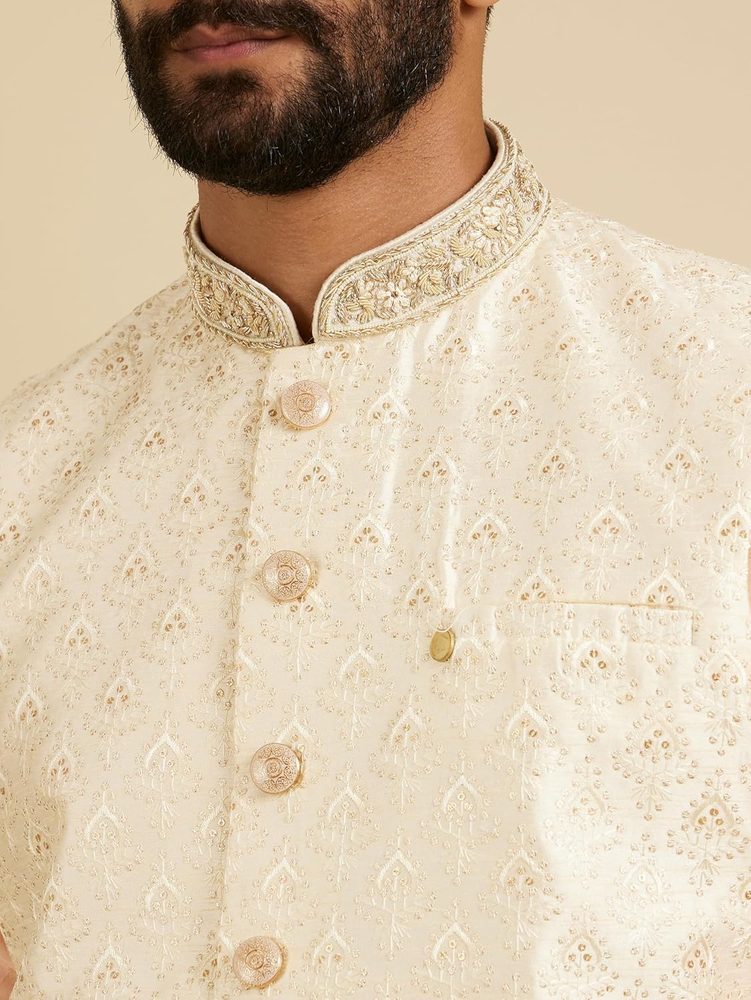 Manyavar Men's Art Silk Sequins Embroidery Nehru Jacket (1 pc)