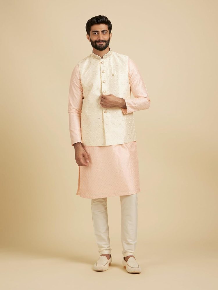 Manyavar Men's Art Silk Sequins Embroidery Nehru Jacket (1 pc)