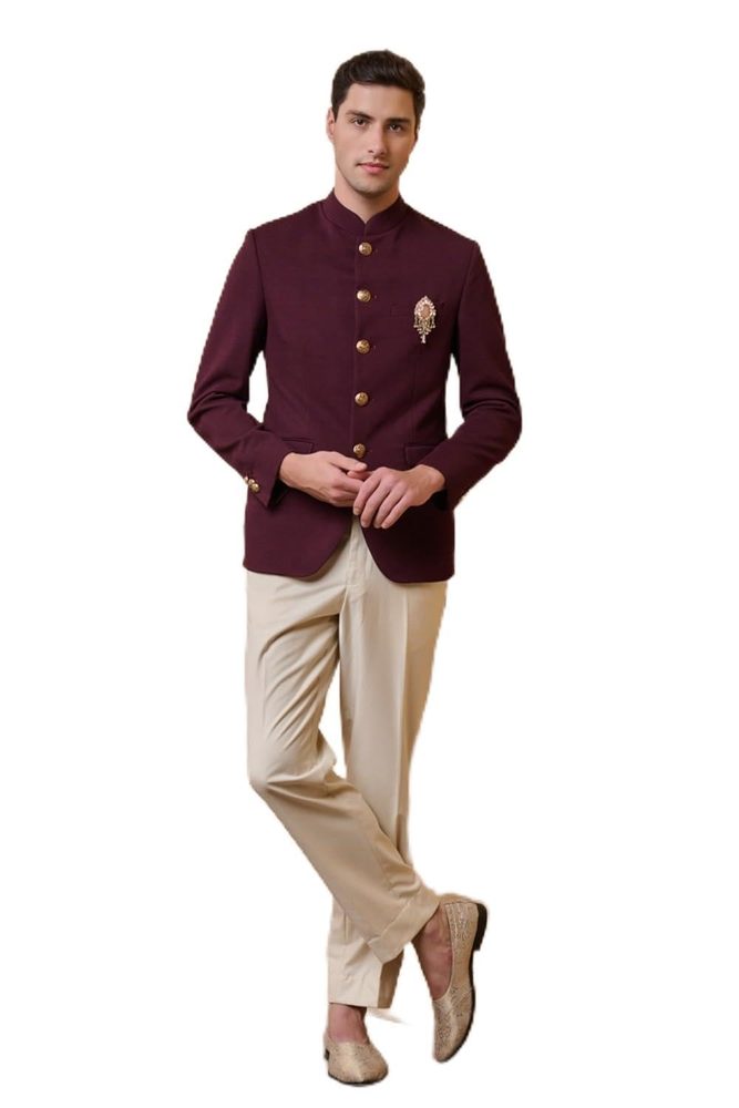 TASVA Wine Classic Knit Bandhgala For Men