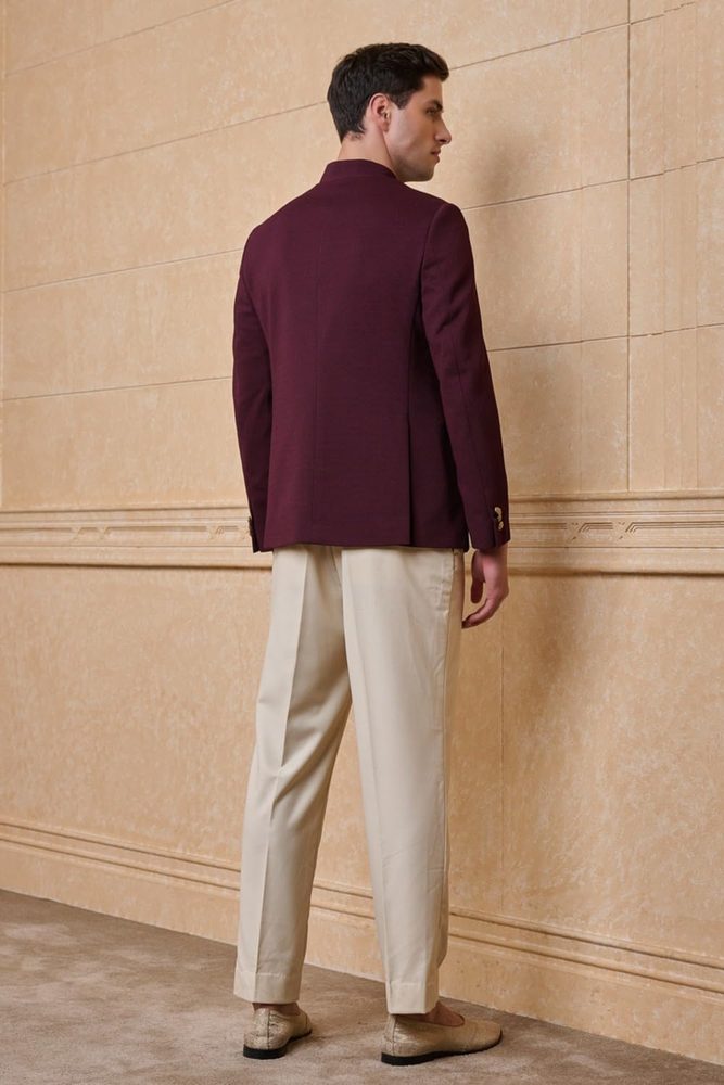 TASVA Wine Classic Knit Bandhgala For Men
