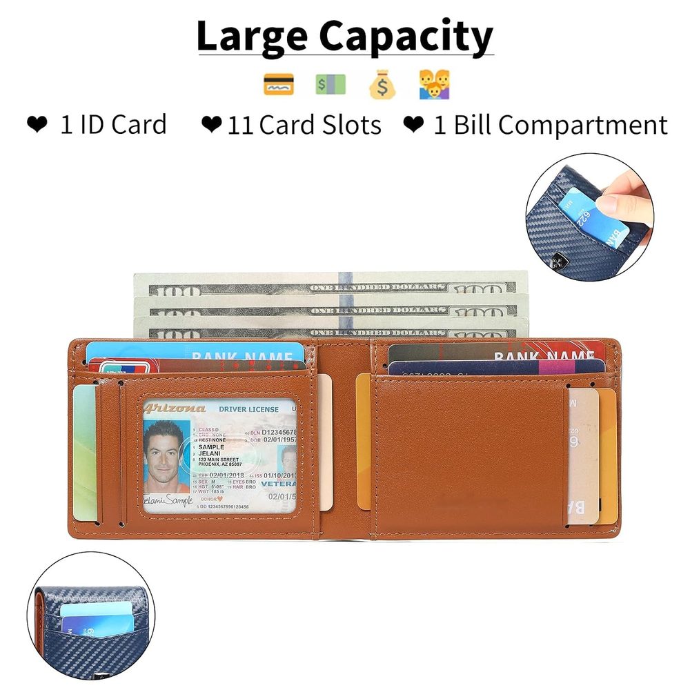 Mens Wallet Leather Credit Card Holder Slim Bifold RFID Blocking Front Pockets Minimalist Wallets for Men with ID Window