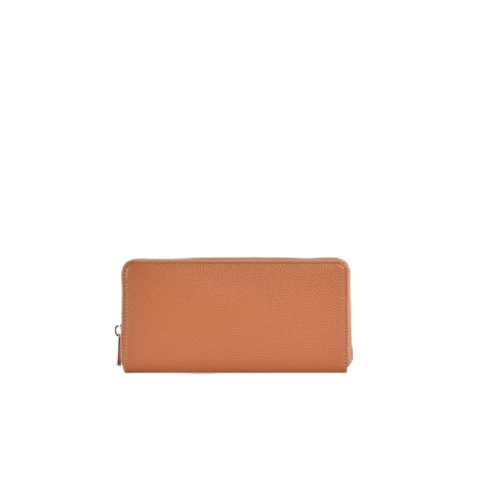 Genuine Leather Zip Around Wallet, Slim Compact Design with Metal Zipper (Caramel)