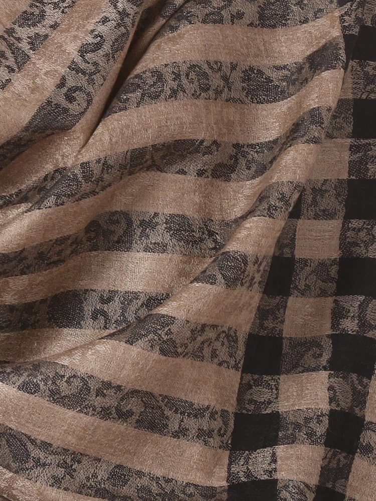 Pashtush Woven Mens Wool Stole, Check-Stipe Design, Mens Muffler, Warm Cashmere Feel