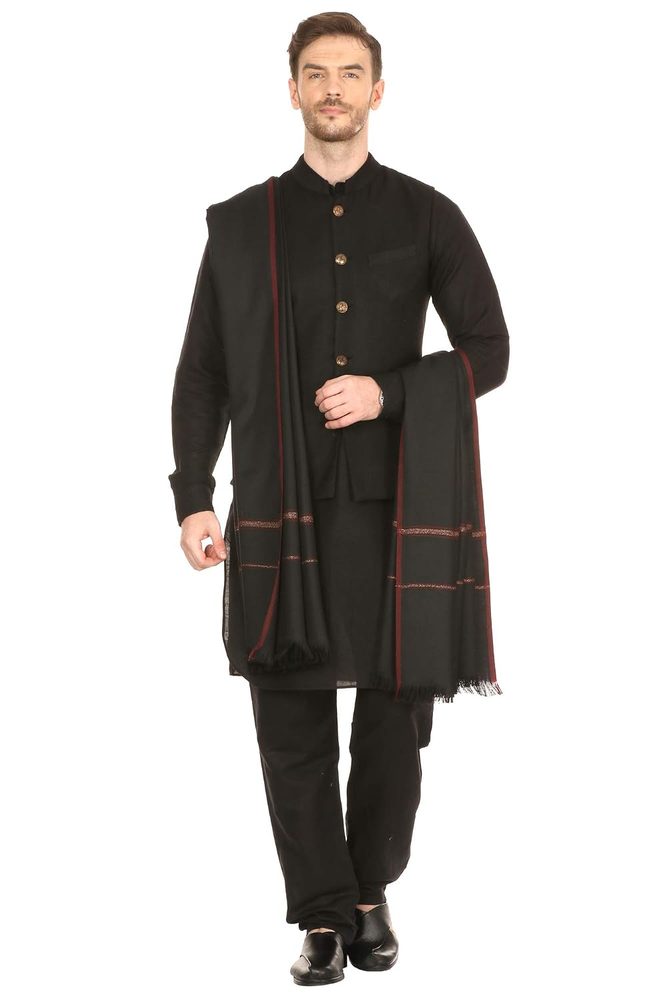 Pashtush Mens Thick Shawl,Gents Lohi, Woven Kinauri Design, Australian Merino Wool, Full Size 127 x 254 cm