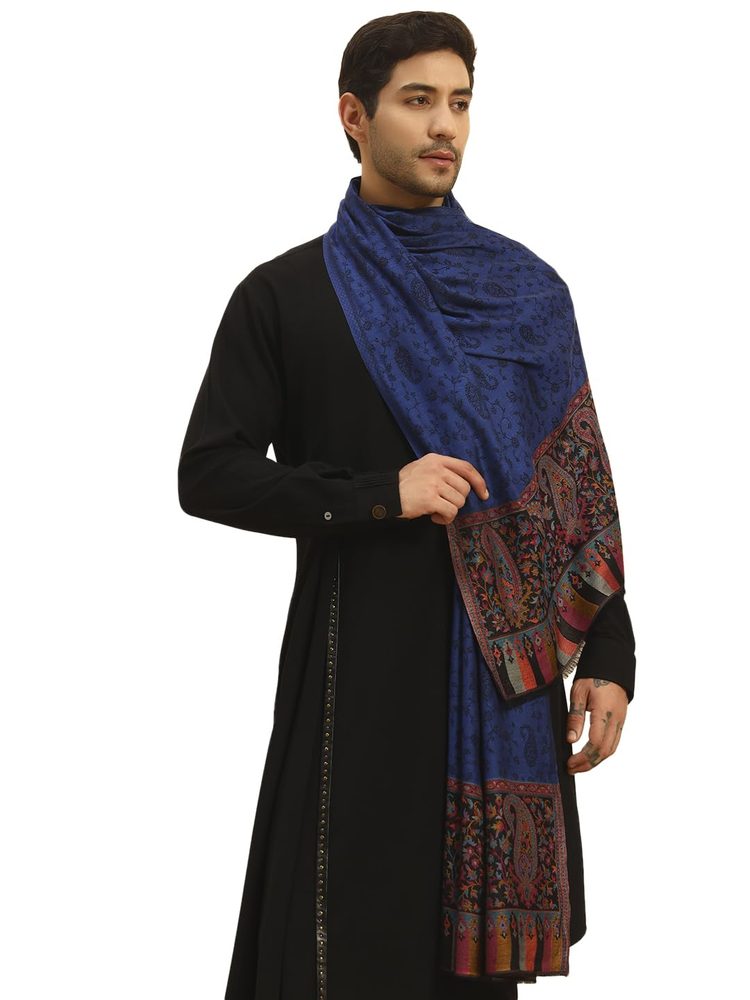 Pashmoda Men Gulpari Kaani Stole, Authentic Kashmiri Luxury Pashmina Style Shawl, Stole, Small Size Gents Lohi, (Size 28x80 Inches)