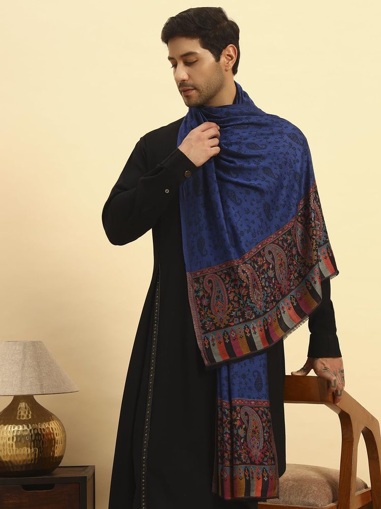 Pashmoda Men Gulpari Kaani Stole, Authentic Kashmiri Luxury Pashmina Style Shawl, Stole, Small Size Gents Lohi, (Size 28x80 Inches)