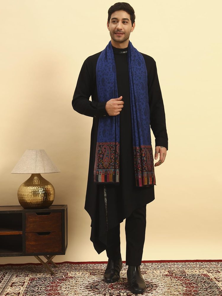 Pashmoda Men Gulpari Kaani Stole, Authentic Kashmiri Luxury Pashmina Style Shawl, Stole, Small Size Gents Lohi, (Size 28x80 Inches)