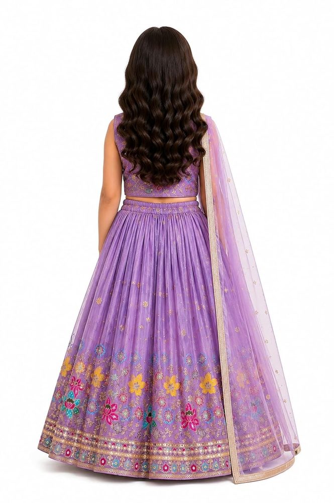 Girls Soft Sindur Silk Embroidered Lehenga Choli with Dupatta Set