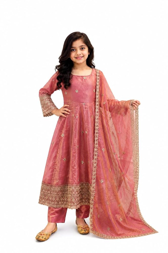 Girls Embroidered Gown Pant Dupatta Set