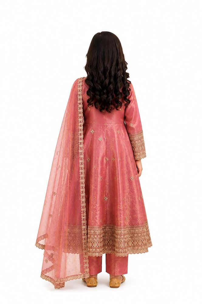 Girls Embroidered Gown Pant Dupatta Set