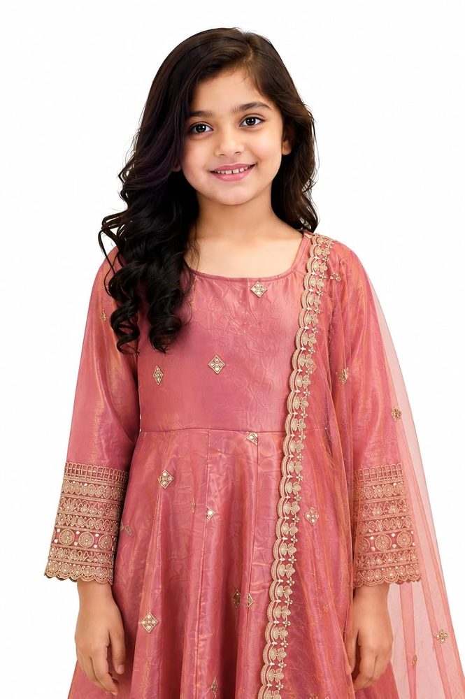 Girls Embroidered Gown Pant Dupatta Set