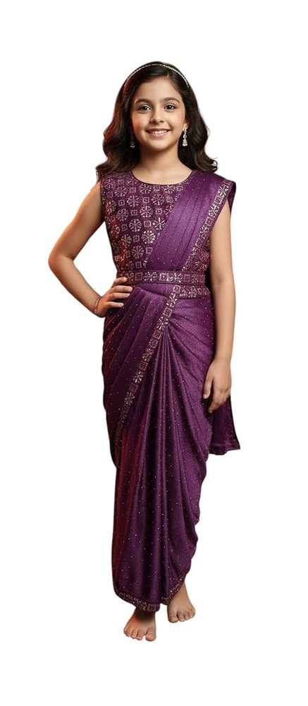 Aarika Girls Ethnic Wear Purple Colour Sequin Nylon Net Saree