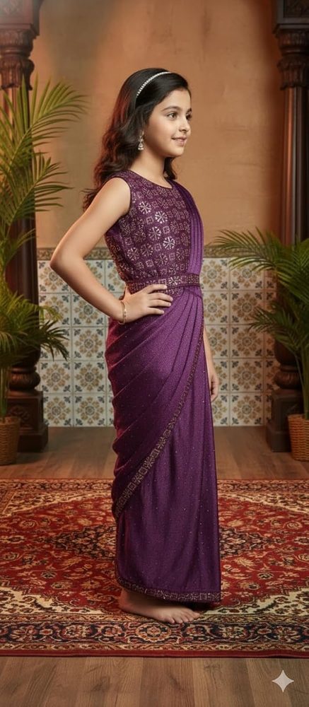 Aarika Girls Ethnic Wear Purple Colour Sequin Nylon Net Saree