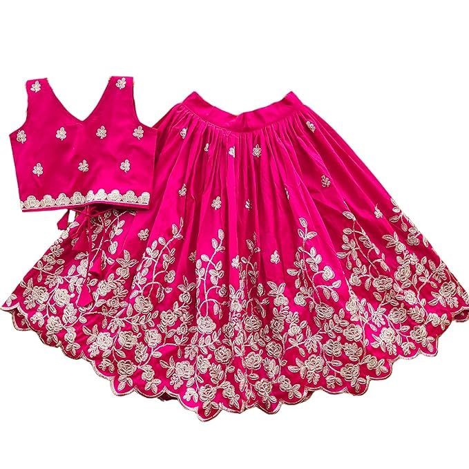 Fashion Girls Embroidered Tafetta Silk Full Stitched Lehenga Choli Set
