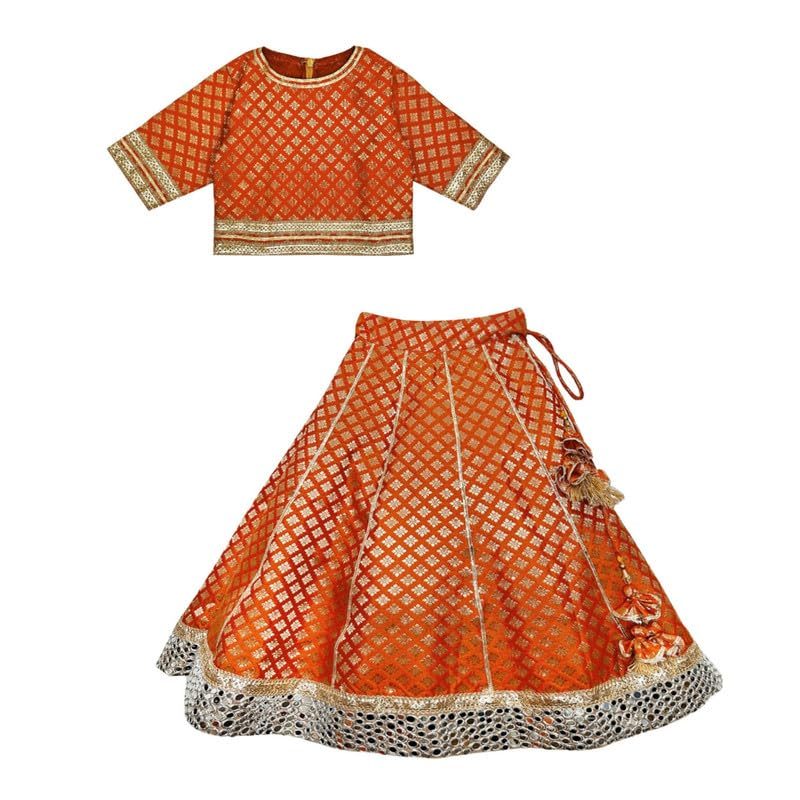 Girl's Banarsi Banarsi Lehenga Set For Girls | Lehenga Set Designer Indian Ethnic Wear for Girls