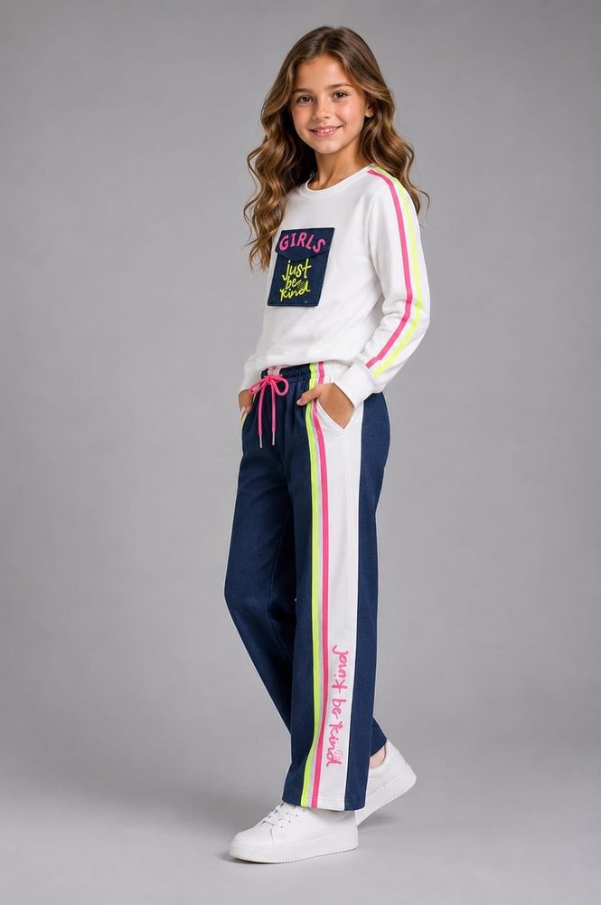 Girls Cotton Lycra Co-Ord Set with Denim Pants