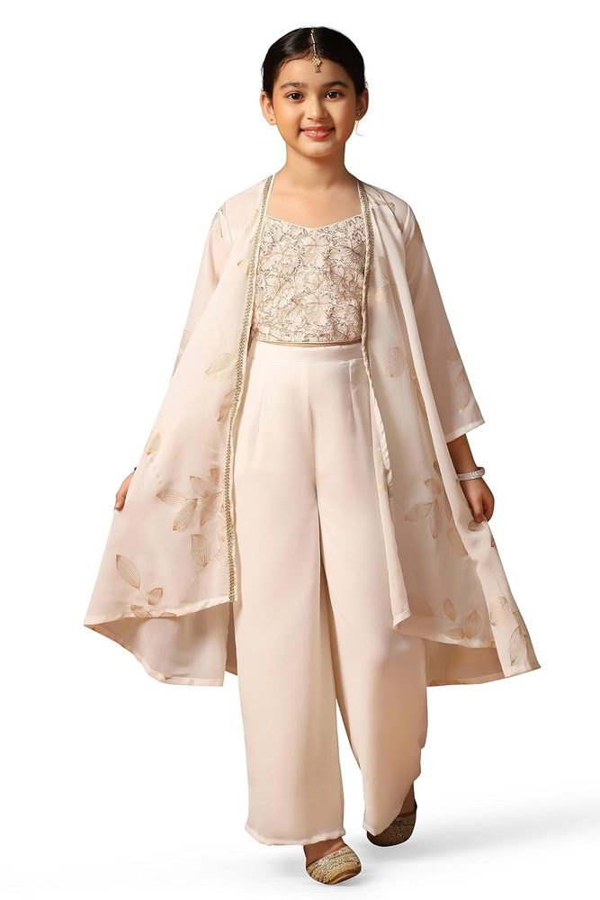 Fashion Dream Girls Georgette Embroidered Top Palazzo Set | Kids Ethnic Wear | Palazzo set for girls | Indo Western Set