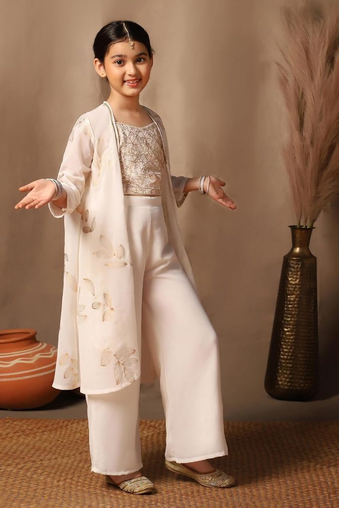 Fashion Dream Girls Georgette Embroidered Top Palazzo Set | Kids Ethnic Wear | Palazzo set for girls | Indo Western Set