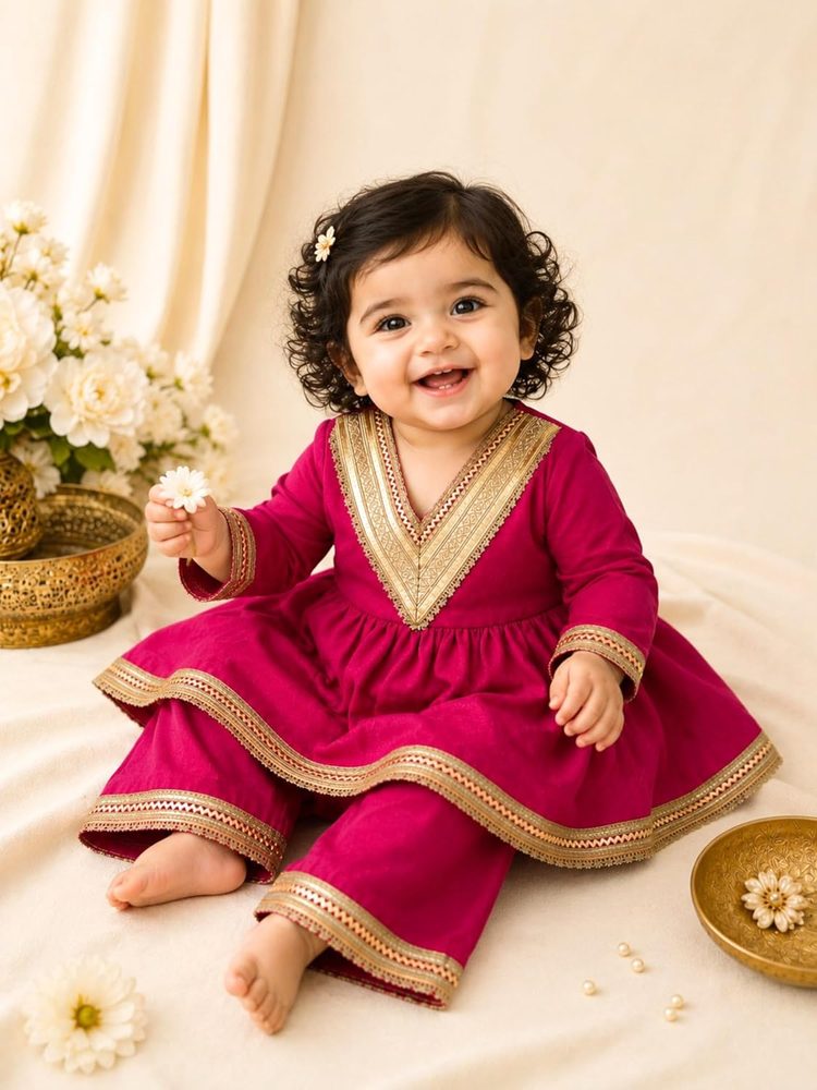 JAGGU Baby Girls Kurti Palazzo Set