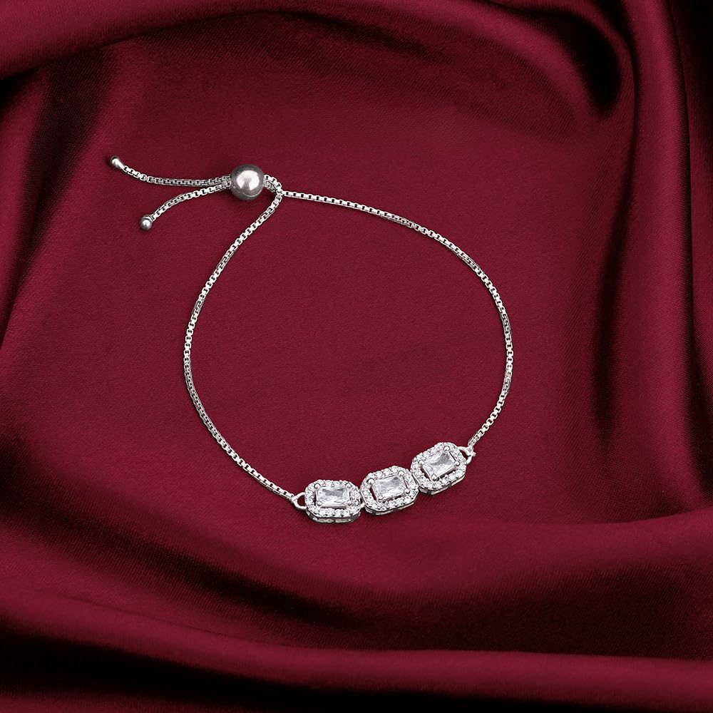 GIVA 925 Silver Triple Zircon Bracelet, Adjustable