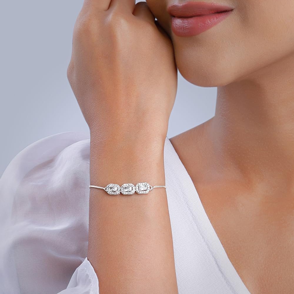 GIVA 925 Silver Triple Zircon Bracelet, Adjustable