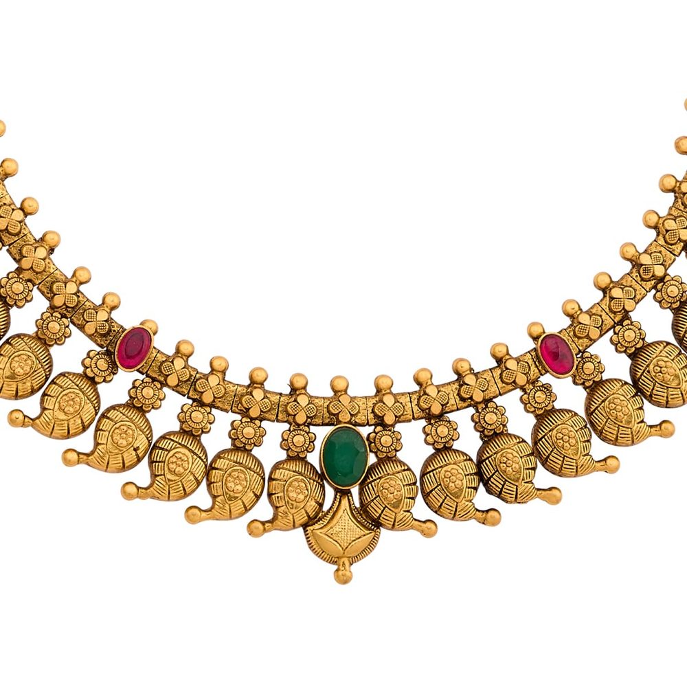 KUSHAL'S Fashion Jewellery Ruby-Green Oxidised Gold Plated 92.5 Silver Temple Long Necklace for Women