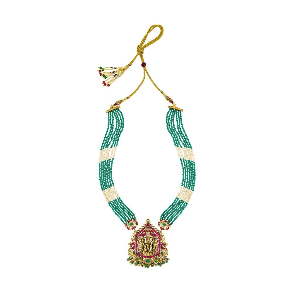 KUSHAL'S Fashion Jewellery Ruby-Green Oxidised Gold Plated 92.5 Silver Temple Necklace for Women