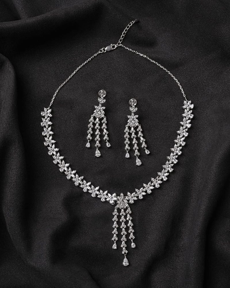 Clara 925 Sterling Silver Shiza Necklace Jewellery Set With Earrings