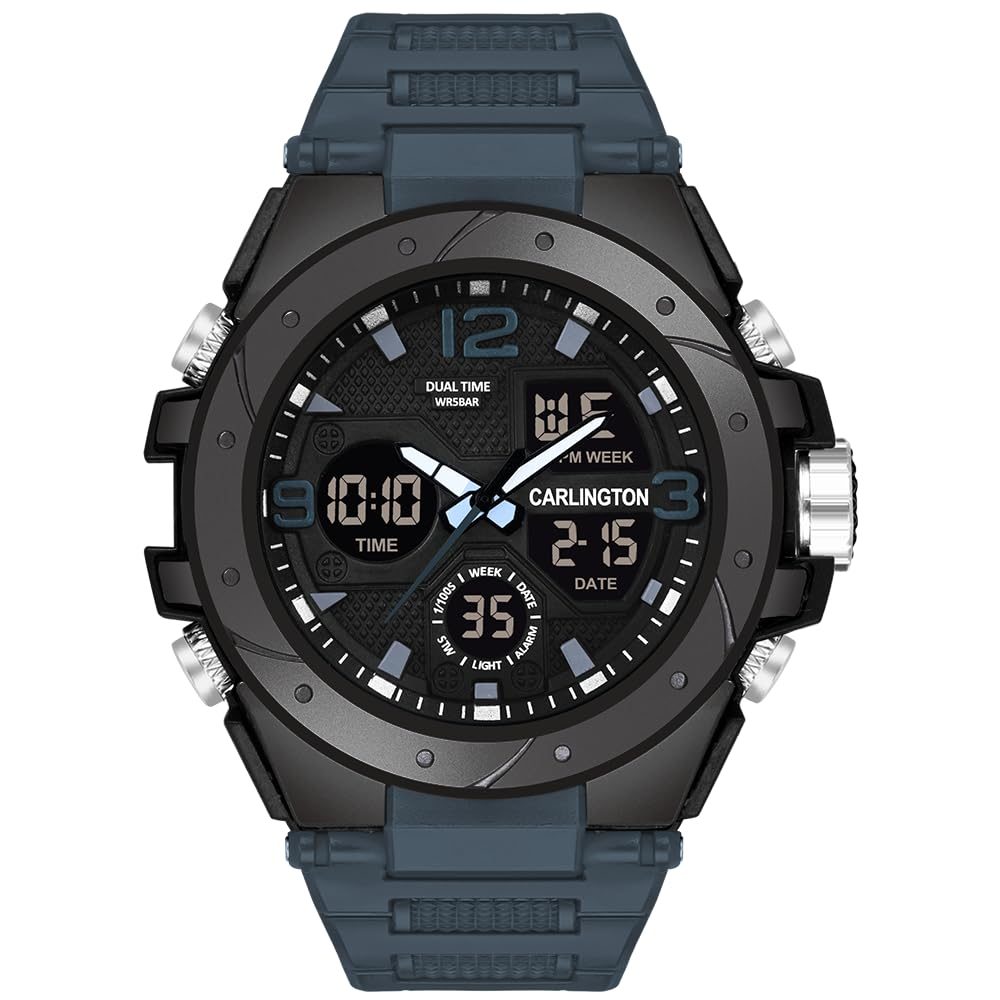 Carlington Endurance Series Analog-Digital Sports Watches for Men and Boys with Alarm, Stopwatch, Backlit Display, Dualtime, Silicone Rubber Strap, Water & Shock Resiatant - CT_9105
