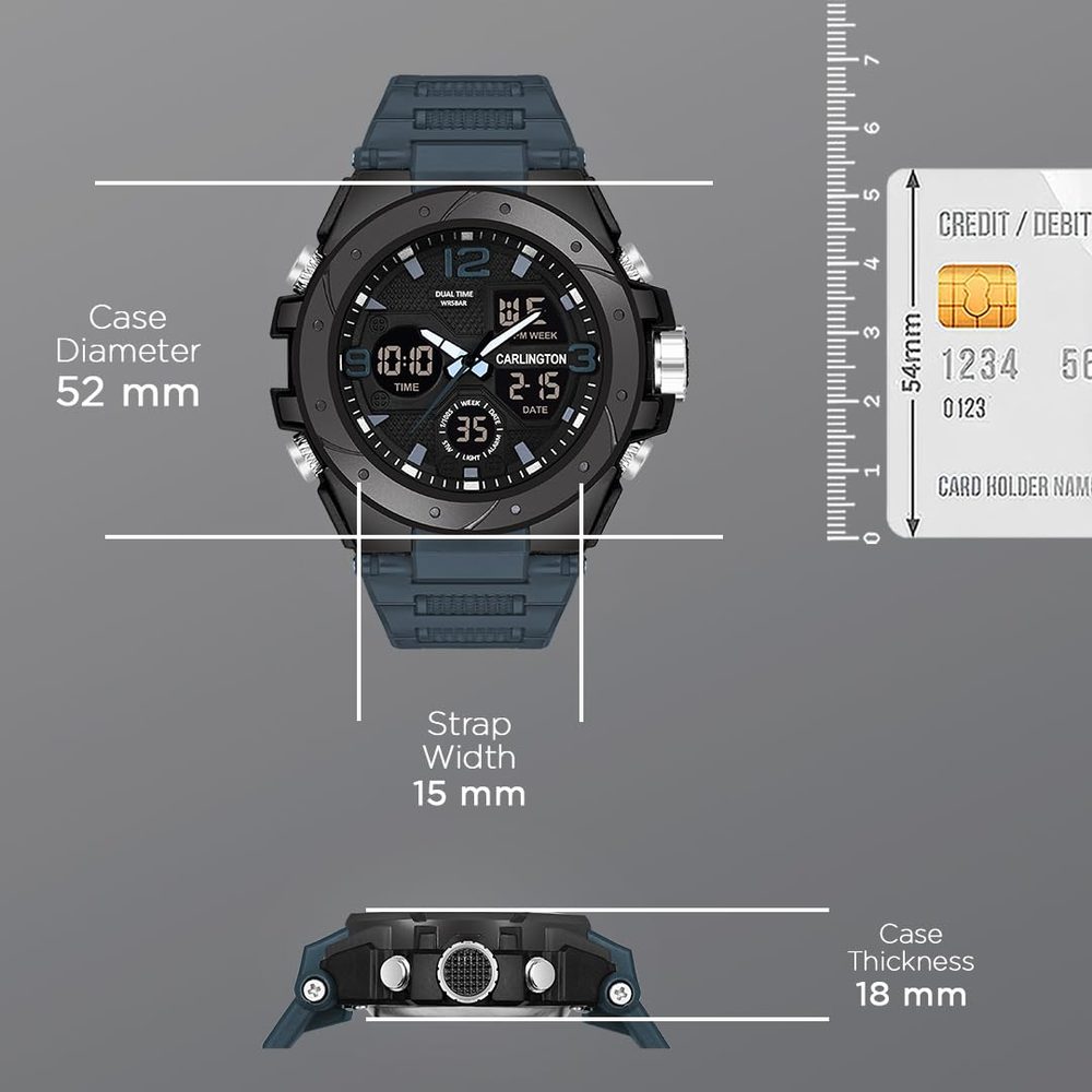 Carlington Endurance Series Analog-Digital Sports Watches for Men and Boys with Alarm, Stopwatch, Backlit Display, Dualtime, Silicone Rubber Strap, Water & Shock Resiatant - CT_9105