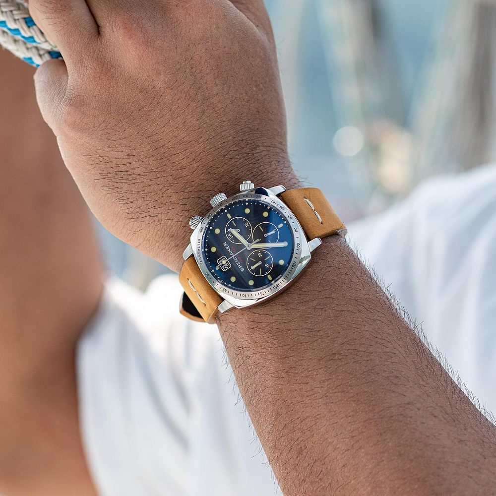 Spinnaker Men's 42mm Hull Chronograph Watch with Leather Strap SP-5068