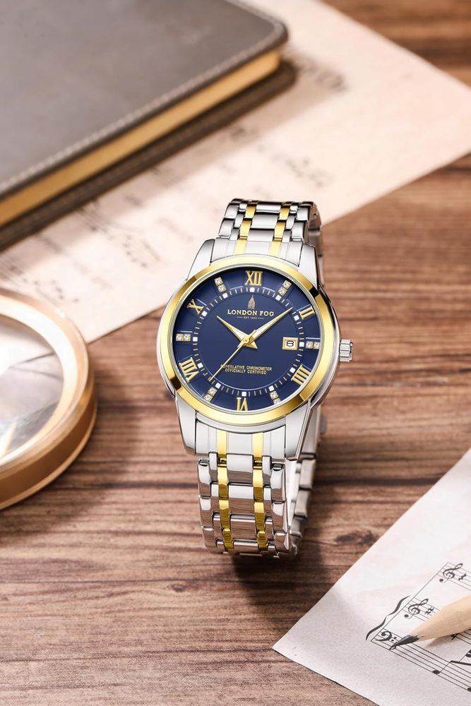 London Fog Regent Collection Analog Quartz Watch for Men with Round Dial and Stainless Steel Strap, Metal Case, Date Display, Luminous Hands & Hour Markers, Water Resistant