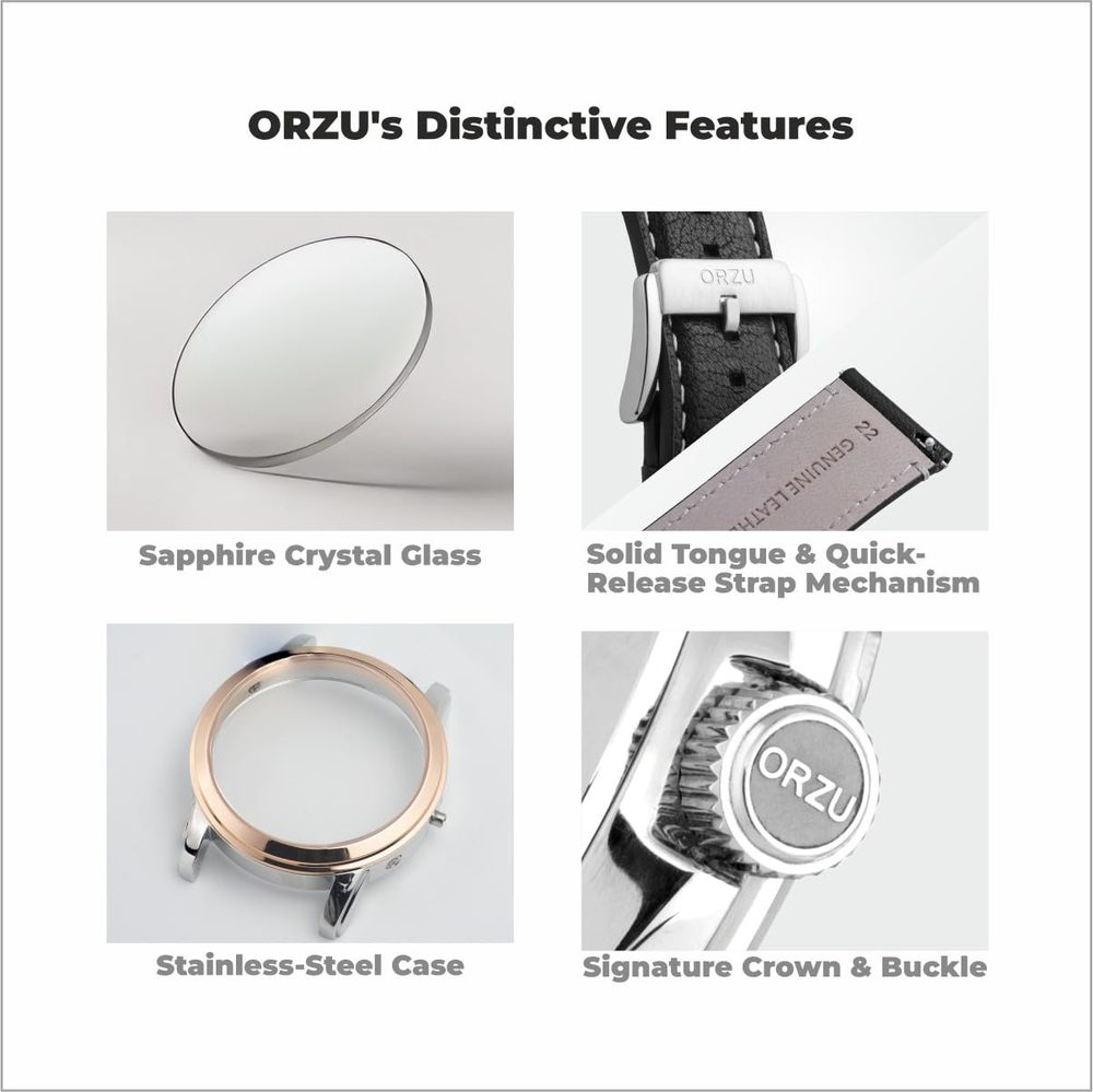 ORZU Analog Men's Watch Stainless Steel Case & Leather Band Sapphire Glass (MC5004)