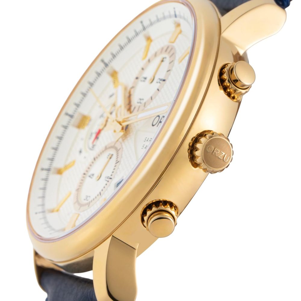 ORZU Analog Men's Watch Stainless Steel Case & Leather Band Sapphire Glass (MC5004)