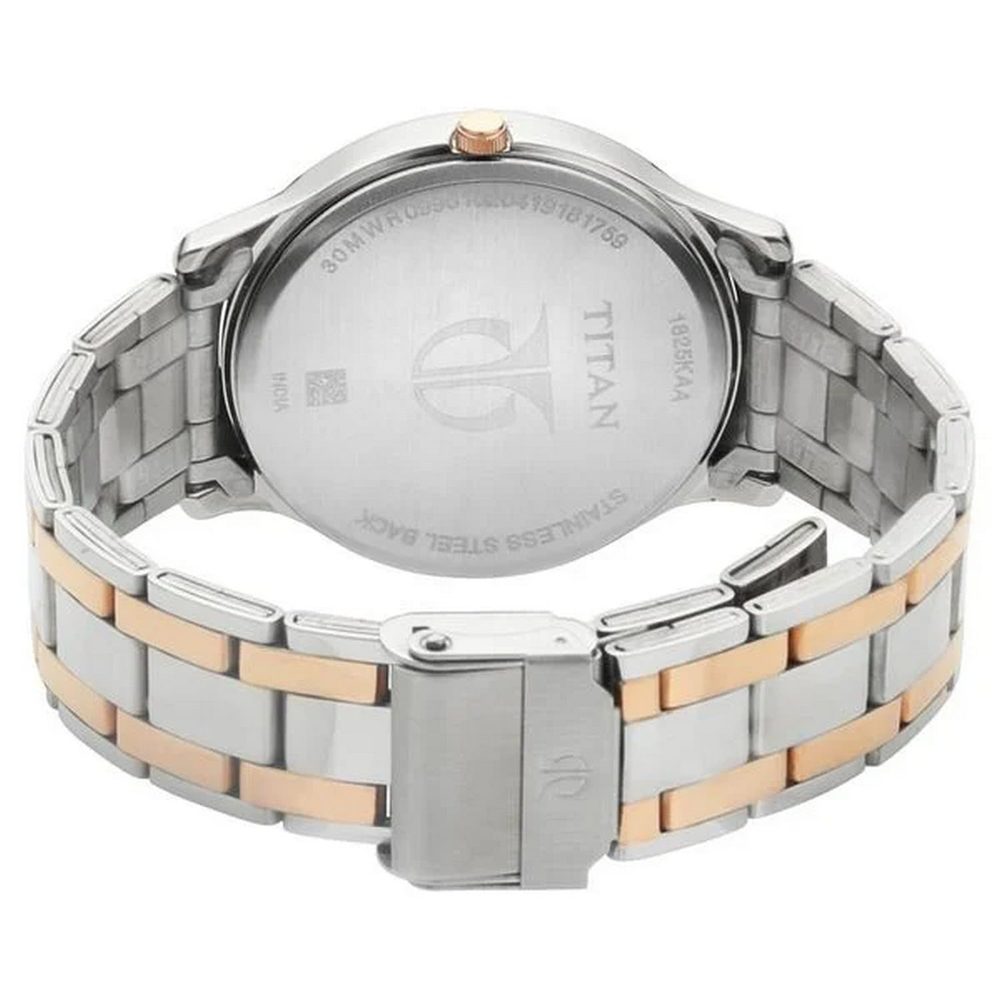 Titan Karishma Quartz Analog With Date Blue Dial Two Toned Silver & Rose Gold Stainless Steel Strap Watch for Men - NT1825KM01