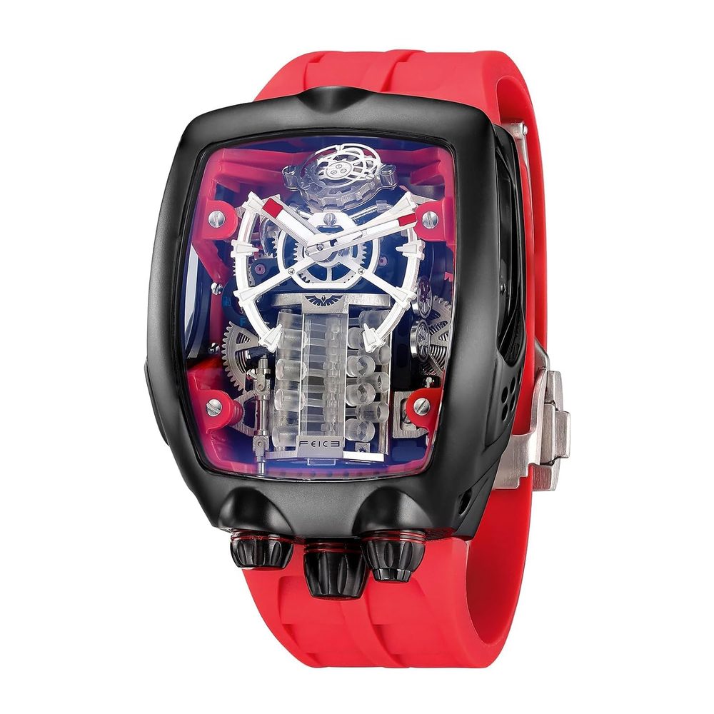 FEICE Watches for Men Automatic Skeleton Watch Waterproof Mineral Glass Japanese Movement Supercar Wristwatch Anti Shock Business Tourbillon FM666