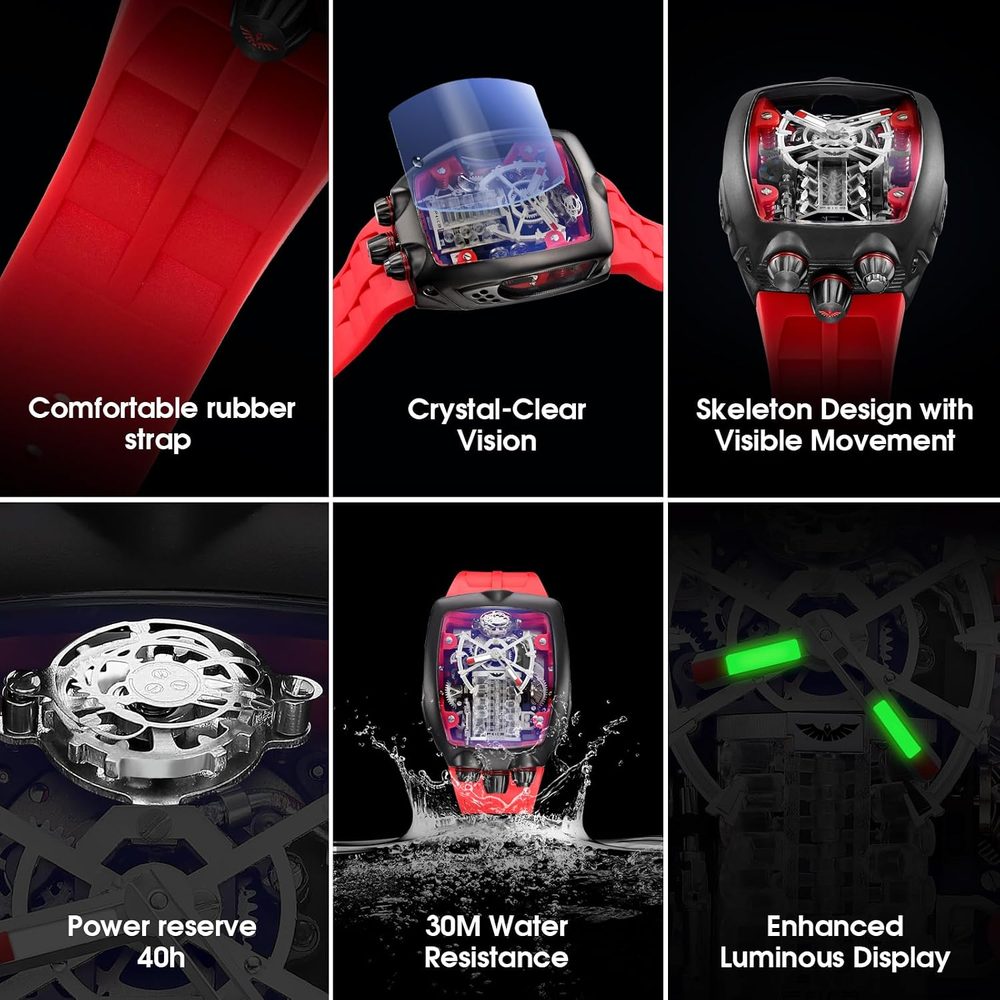 FEICE Watches for Men Automatic Skeleton Watch Waterproof Mineral Glass Japanese Movement Supercar Wristwatch Anti Shock Business Tourbillon FM666