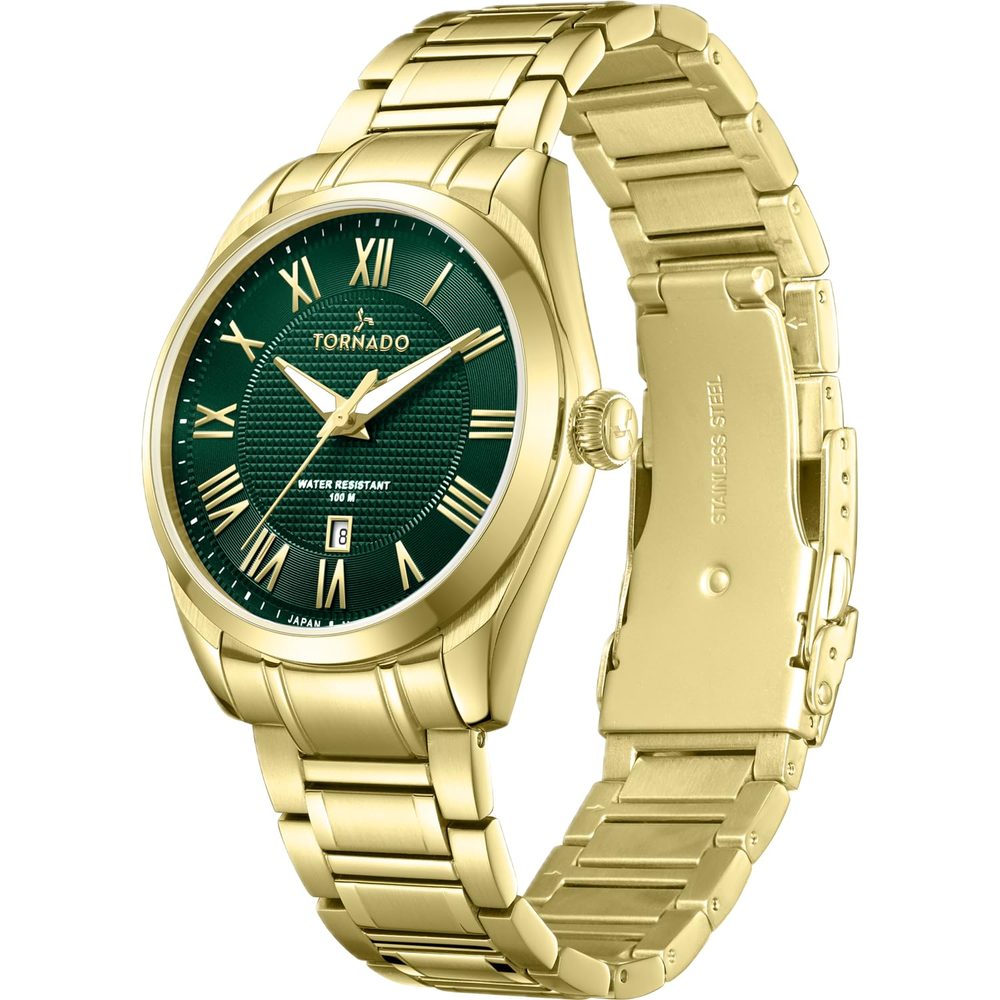 Tornado Celestia Classic Men's Miyota 2115-6 Movement Watch, Analog Display and Solid Stainless Steel, Brushed and Polished Bracelet Strap - T8007-GBGH, Gold