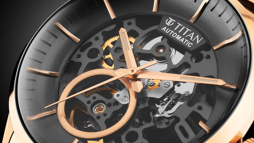 Titan Ceramic Fusion Automatic Anthracite Dial Two Toned Rose Gold and Grey Stainless Steel Bracelet Watch for Men - NT90174KD03