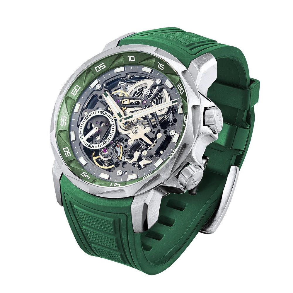 FEICE Watches for Men Automatic Skeleton Watch Waterproof Sapphire Crystal 5ATM Waterproof Wristwatch Anti Shock Luminous Display Business Wristwatch Silicone Strap, FM511, Multicolor, Strap