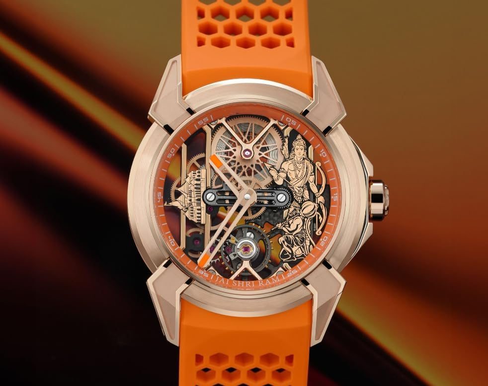 Luxury full Automatic Shree Ram Edition Watch for Men– Women Heavy Open Machine Design with Orange Straps, Shri Ram ji & Hanuman ji Artwork, Ayodhya Mandir Dial | Premium Wrist watch 41mm Bezel [1Year warranty] Model No-TM-W-22