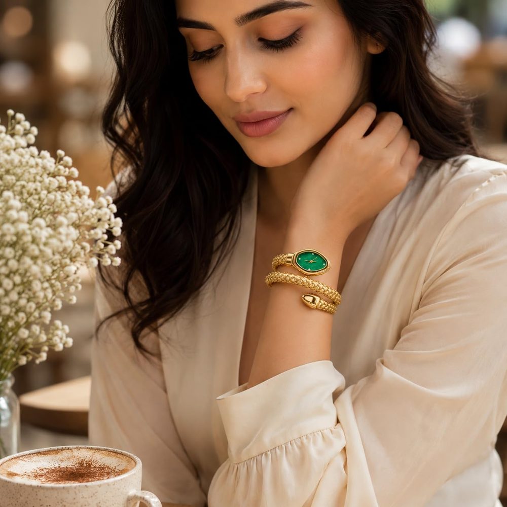 Luxury Gold Plated Women's Bracelet Watch with Pink Dial | Analog Wrist Watch for Women & Girls | Premium Woven Mesh Bracelet Strap | Jewelry Watch for Party, Wedding, Office & Daily Wear