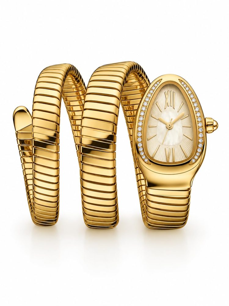 Serpentine Snake Watch with Crystal Bezel for Women