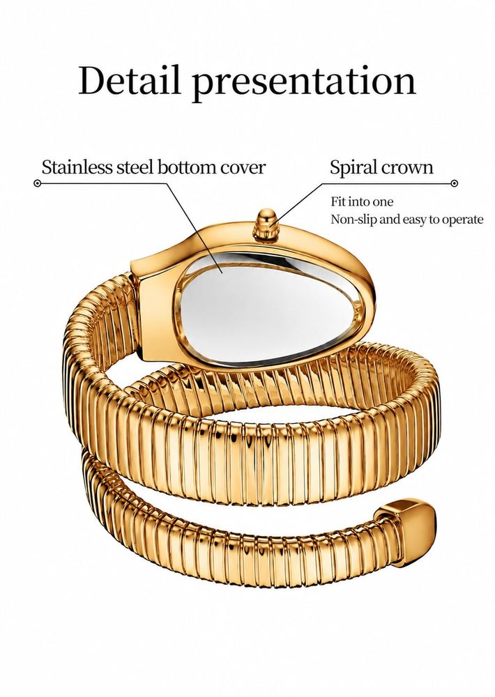 Serpentine Snake Watch with Crystal Bezel for Women