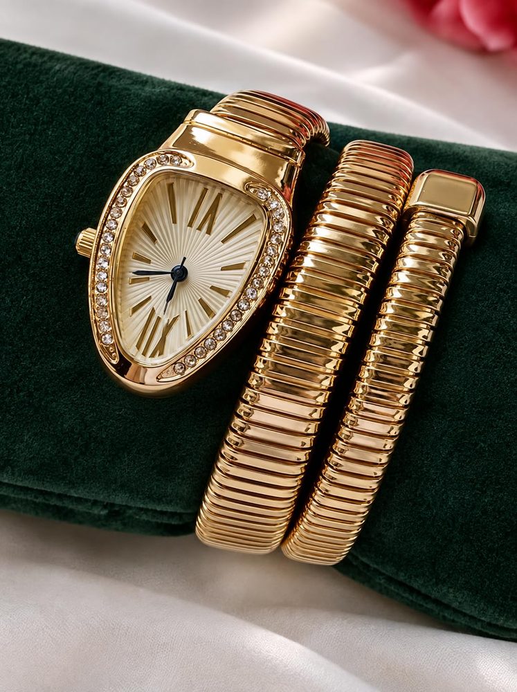 Serpentine Snake Watch with Crystal Bezel for Women