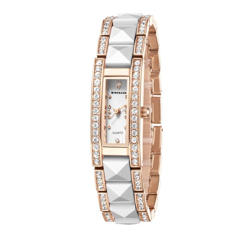 Giordano Luxury Crystal Studded Bracelet Watch for Women - Elegant Rectangular Dial, Quartz Movement, Water Resistant and Stainless Steel Strap - GZ-60104
