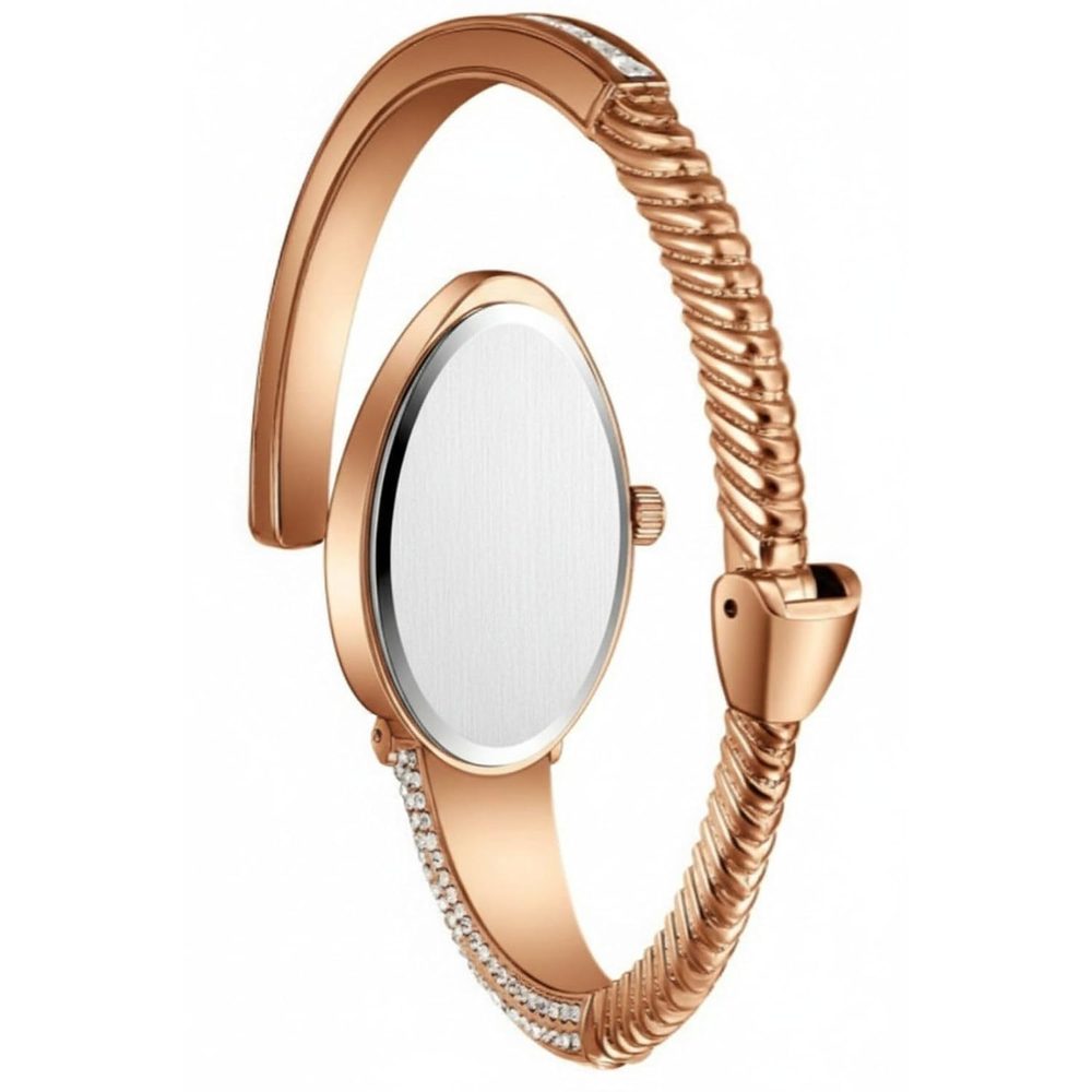 Women’s Gold Bracelet Watch | Snake Coil Cuff Style | Crystal Studded Oval Dial | Elegant Jewellery Watch for Women & Girls | Party, Wedding & Festive