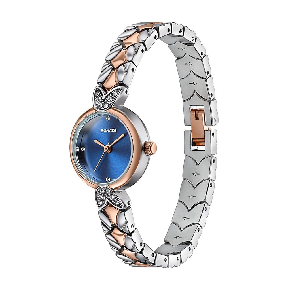 Sonata Women’s Vintage Style Blue Blue dial Bracelet Watch - 87124KM02